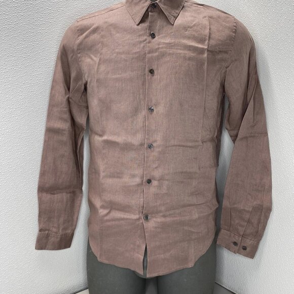 Theory Men’s Standard-Fit Linen Button-Down Shirt – Antler Red – - Picture 1 of 11
